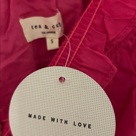 NWT Tea n Cup Hot Pink Tassel Peasant BOHO Dress Womens Juniors Size Small - Picture 3 of 4